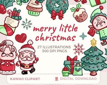 Kawaii Christmas Clipart | Santa, reindeer & elf PNG graphics for personal and commercial use