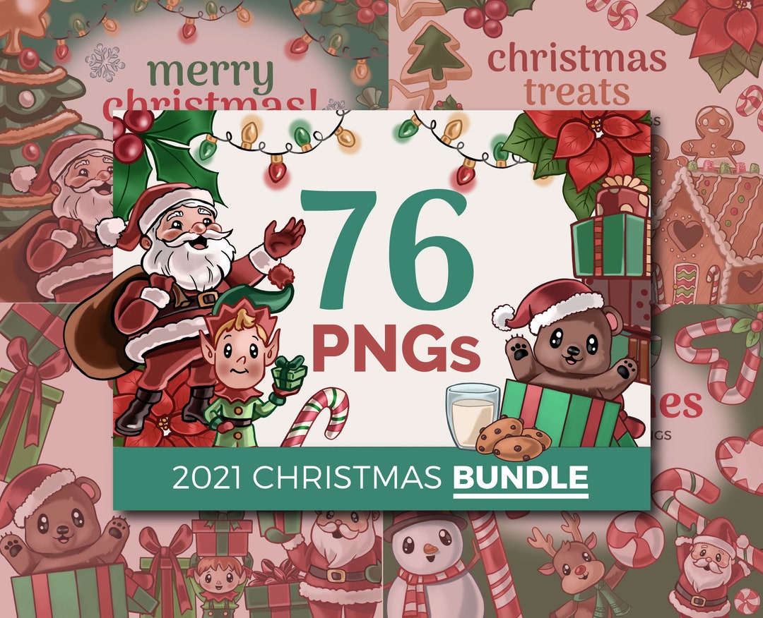 Christmas Clipart Bundle, 76 Festive PNG Graphics, Santa Claus Png ...