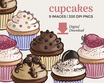 Cupcake Clipart Illustrations: Sweet Treat PNG Graphics (Digital Download)