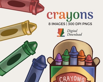 Illustrazioni clipart con pastelli colorati: grafica per il ritorno a scuola (download digitale)