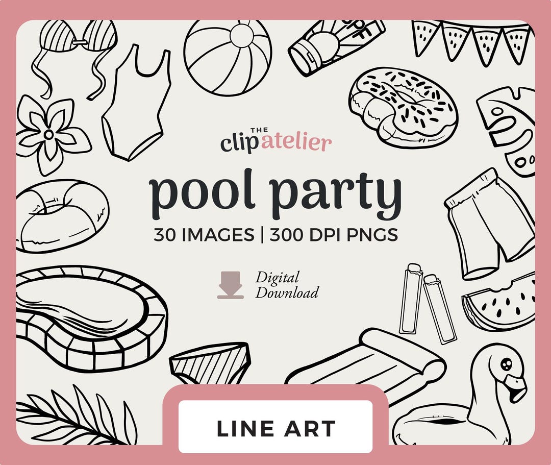 Pool Fun Line Pool Party Line Art | Summer Swimming Clipart Images - Etsy