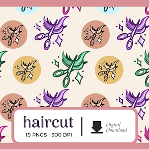 Ícones do planejador de lembrete de corte de cabelo | Tesoura PNG Baixar | Gráficos png de salão de cabeleireiro, adesivos de planejador digital, rabiscos para impressão de uso comercial