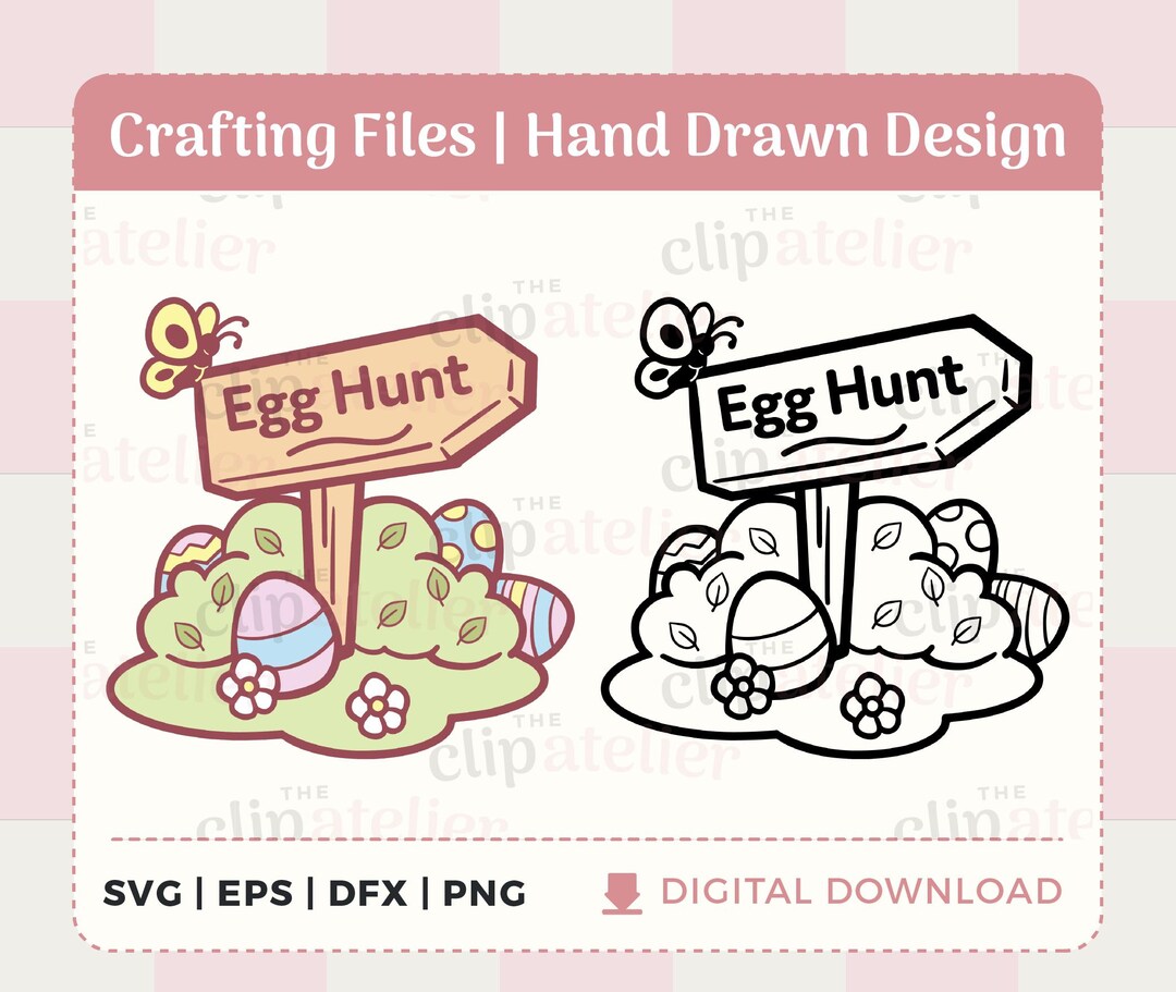 Easter Egg Hunt Sign SVG Clipart Image | Hand Drawn PNG & Vector ...