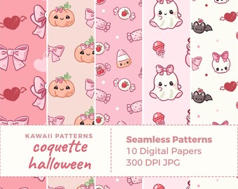 コケットハロウィーンシームレスパターン：かわいいピンクの幽霊、カボチャ、キャンディ（JPGファイル）