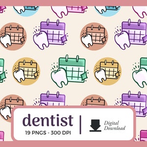 Iconos del planificador de citas con el dentista / Recordatorio dental PNG Descargar / gráficos dentales, adhesivos digitales funcionales, imagen del planificador de uso comercial