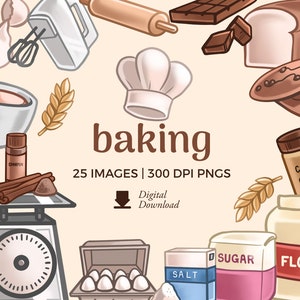 Baking Clipart Illustrations: Bakery Ingredients PNG Images (Digital Download)