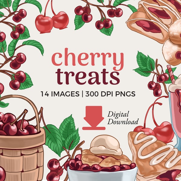 Cherry Treats Clipart illustrations | Cherry Danish Instant Download |  Cherry Turnover, Maraschino Cherry png | Cherry jam, Fruit graphics