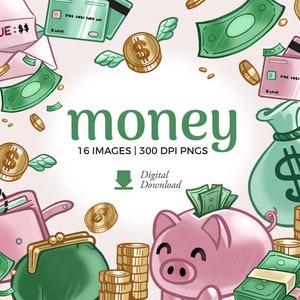 Illustrazioni clipart di denaro / Scarica PNG per risparmiare e spendere / grafica finanziaria, salvadanaio, clip art di carte di credito, immagini per uso commerciale