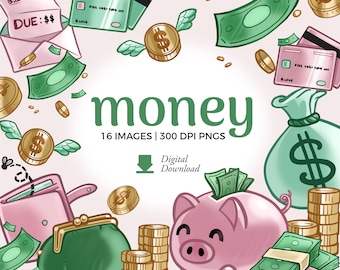 Money Clipart Illustrations: Saving and Spending, Piggy Bank, Purse, Credit Card Images (PNG Download)