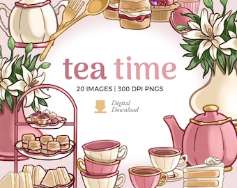 Tea Party Clipart: Afternoon Tea Graphics (Digital Download)
