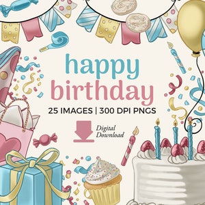 Alles Gute zum Geburtstag Clipart Illustrationen | Geburtstagskuchen PNG Download | vorhanden Grafiken, party Clipart | Milchshake png, Pastellgirlande Clip Art
