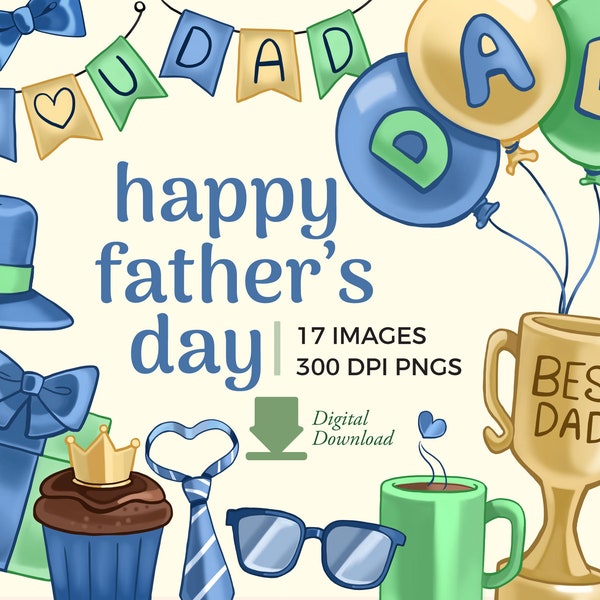 Father's Day Clipart illustrations | Hand drawn Best Dad PNG Download | Bowtie and Tie graphic, trophy clip art, commercial use image files