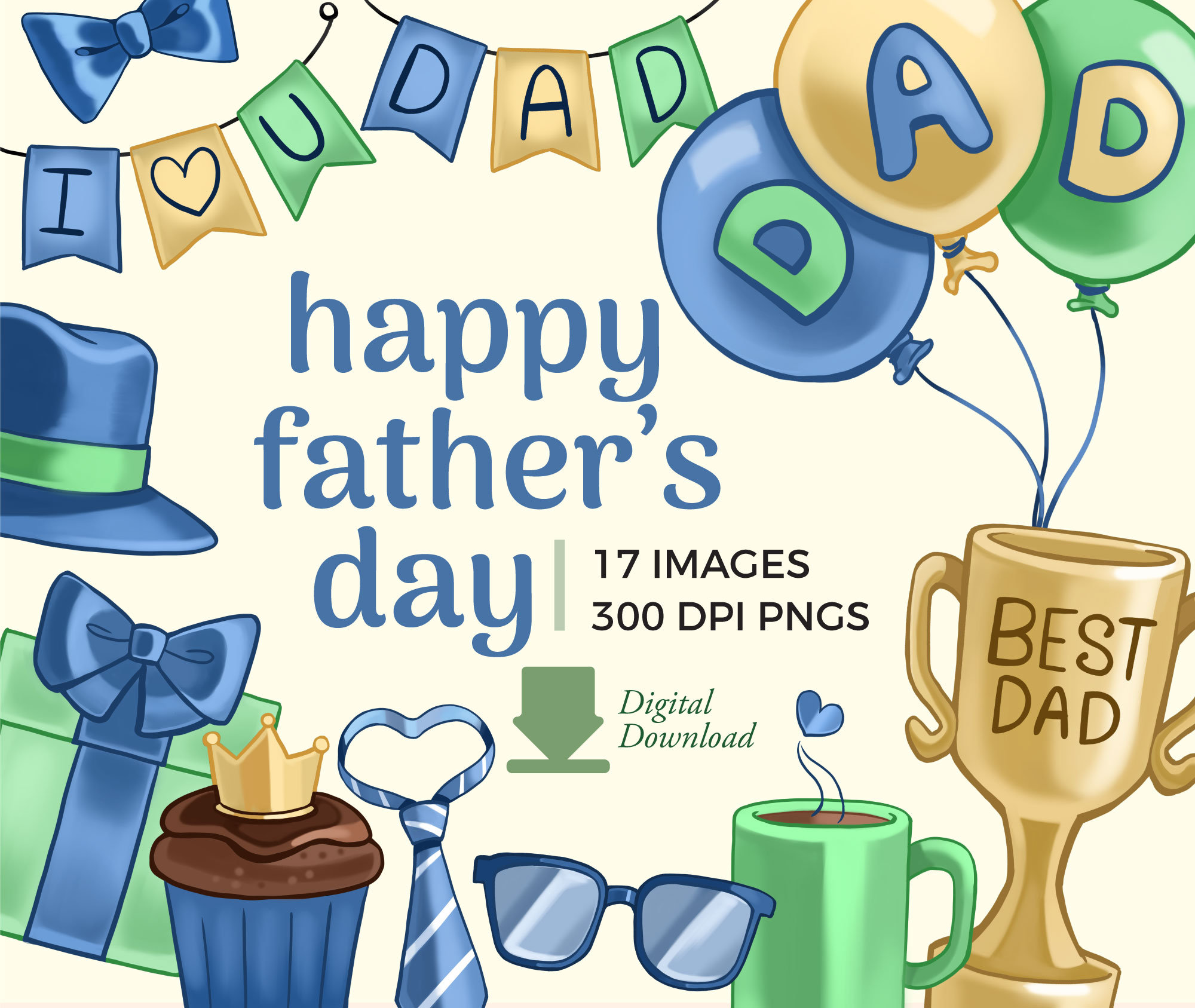 Father's Day Clipart Illustrations Hand Drawn Best Dad Etsy