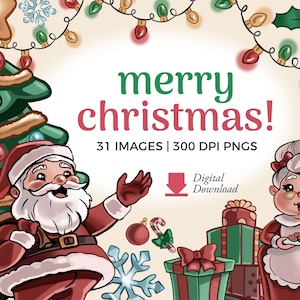 Süße Weihnachten Clipart Illustrationen | Kawaii Rentier PNG Download |  Weihnachtsmann Clipart, festliche Weihnachtsbaum Clipart |  Elfen Clipart