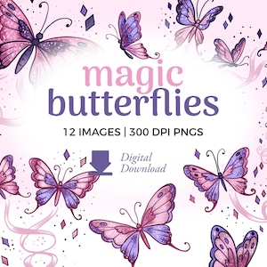 Illustrations Clipart Joli papillon | Téléchargement de clipart papillons magiques | PNG pailleté rose, usage commercial, téléchargement immédiat png