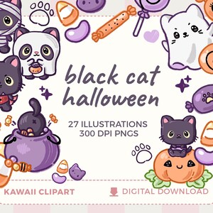 かわいいハロウィン猫のクリップアート：コスチュームを着た子猫のPNGイラスト（個人および商用利用）