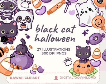 Kawaii Halloween Cat Clipart: Kittens in Costume PNG Illustrations (Personal & Commercial Use)