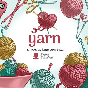 Clipart création de laine | Image clipart crochet et tricot à télécharger | Aiguilles à tricoter, crochet png, images png à usage commercial