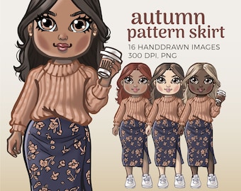 Clipart di bambole alla moda autunnali: adesivi per ragazze planner (download immediato)