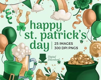 St. Patrick's Day Clipart: Pot of Gold, Rainbow, Beer, Shamrock (PNG Download)