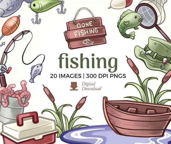 Fishing Clipart Illustrations Gone Fishing Clip Art Download Bait and Tackle  Box Graphics, Fishing Rods Image Files, Commercial Use Pngs -  Canada