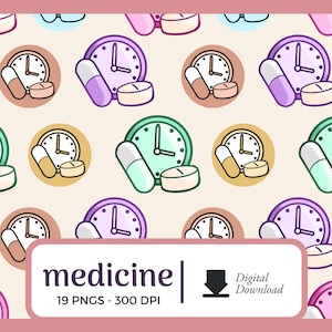 Icone del pianificatore di promemoria della medicina / download PNG di vitamina e pillola / grafica png medicazione, adesivi pianificatore digitale, download per uso commerciale
