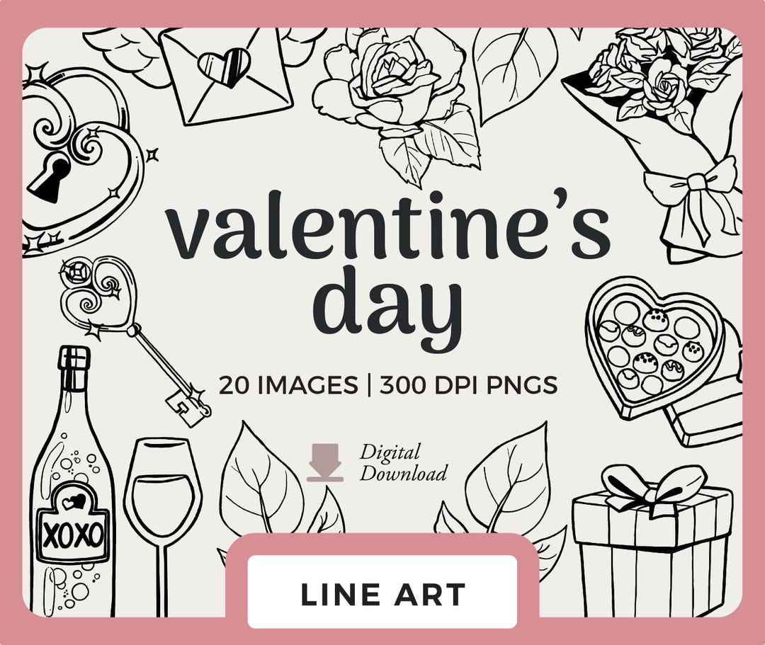 Valentine's Day Line Art Clipart: Romantic Drawings PNG Graphics ...