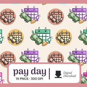 Payday Reminder Planner Icons / Money PNG Download / Grafica Finance Planner, adesivi pianificatore digitale, file immagine budget per uso commerciale