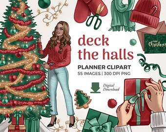 Christmas Planner Girl Clipart: Holiday Fashion Illustrations (PNG Download)