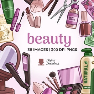 Cosmetics Clipart Illustrations: Beauty Products PNG Set (Digital Download)