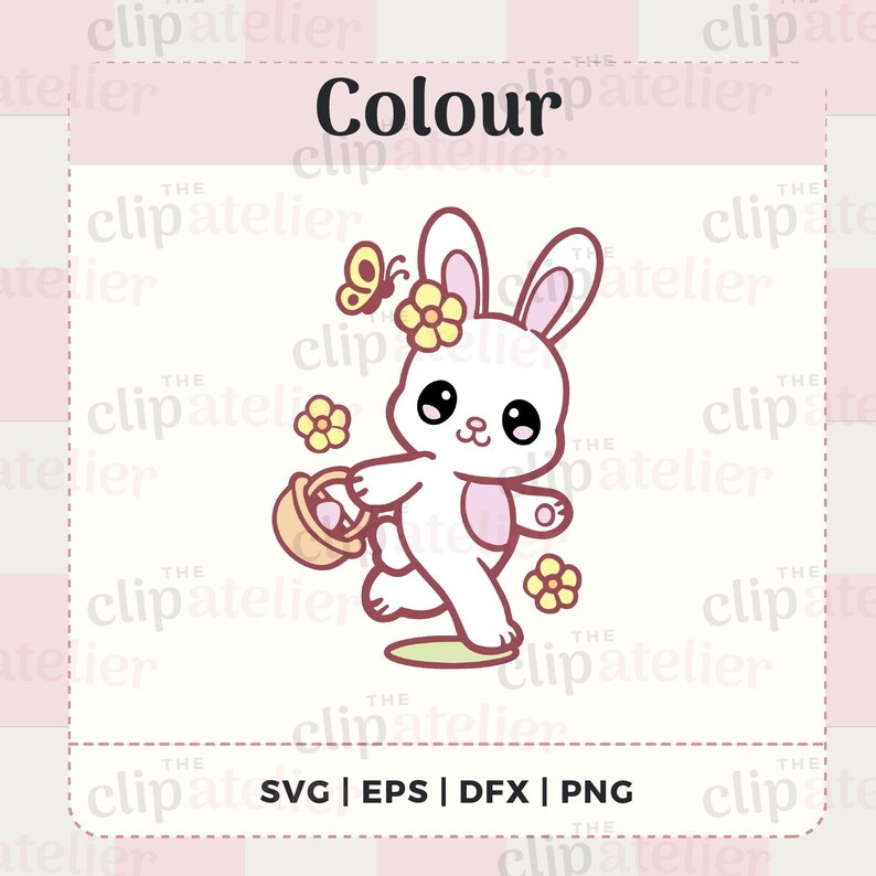 Kawaii Easter Bunny Clipart: Hand Drawn PNG SVG Graphics (digital ...