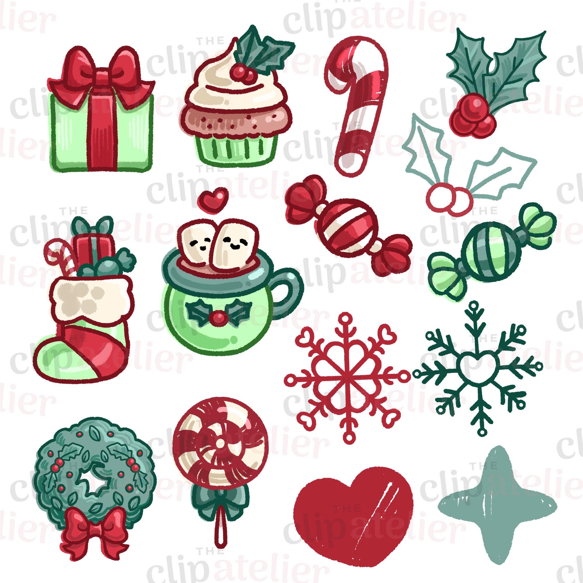Kawaii Christmas Clipart | Santa, Reindeer & Elf PNG Graphics for ...