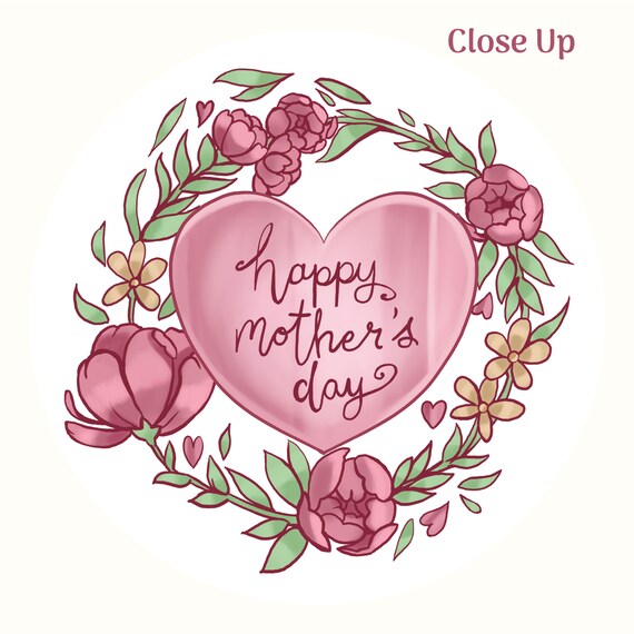 Mother's Day Clipart: Floral Wreath & Heart Graphics (PNG Download