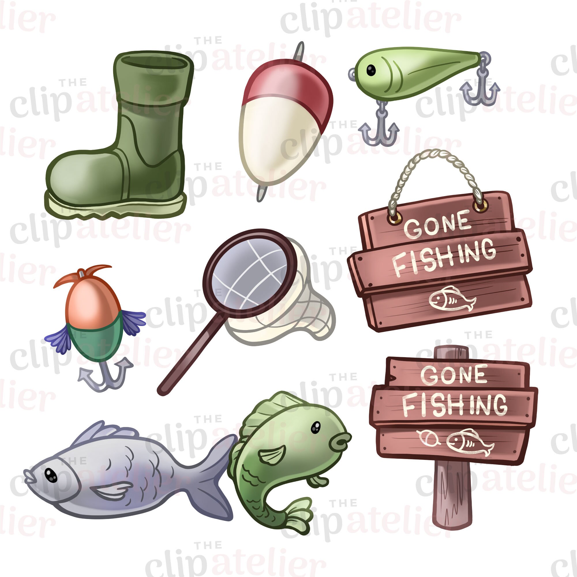 Fishing Clipart Illustrations Gone Fishing Clip Art Download Bait and Tackle  Box Graphics, Fishing Rods Image Files, Commercial Use Pngs 