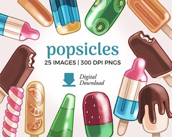 Popsicle Clipart Illustrations: Summer Dessert Graphics (Digital Download)