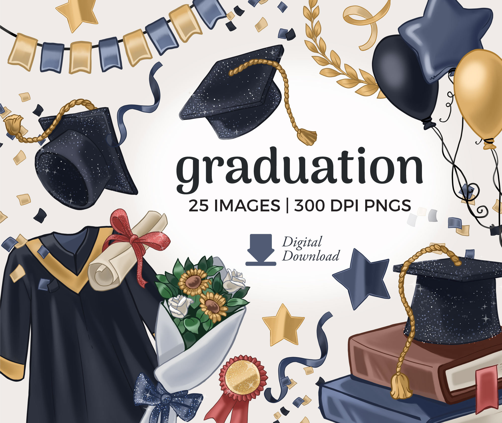 Graduation Clipart Illustrations Graduate PNG Download Cap - Etsy