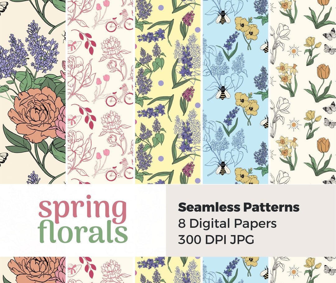 Spring Seamless Patterns | Flowers Digital Paper Pack | Botanical ...
