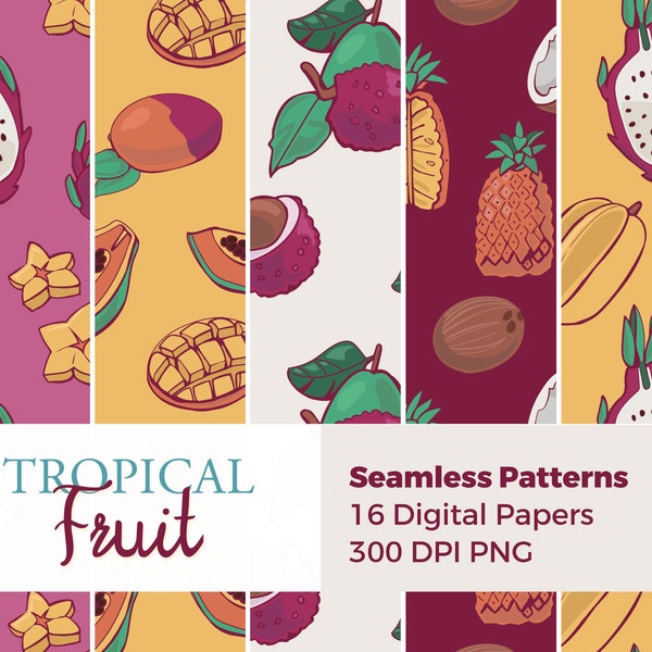 Tropical Fruit Seamless Patterns | Bold Digital Paper | Tropical background, Printable, Commercial Use repeating patterns, tropical vibes