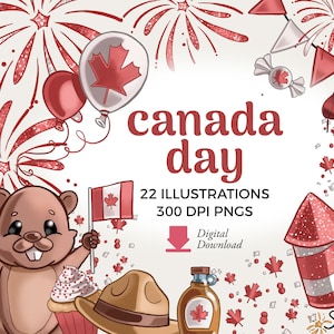 Canada Day Clipart Illustrationen | Kanadische Flagge PNG Download | Biber Grafik, Feuerwerk png, Ahornsirup und Pfannkuchen, Ahornblattbilder