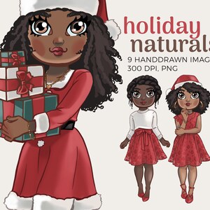 Holiday Fashion Girl Clipart: Black Natural Hair Doll Graphics (Digital Download)