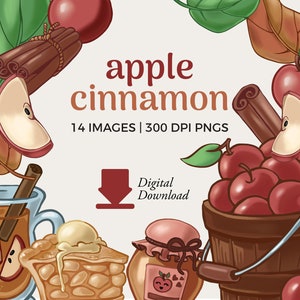 Illustrations Clipart Pomme Cannelle | Images clipart automne à téléchargement immédiat |  Clipart tarte aux pommes, clipart cidre | Images clipart automne