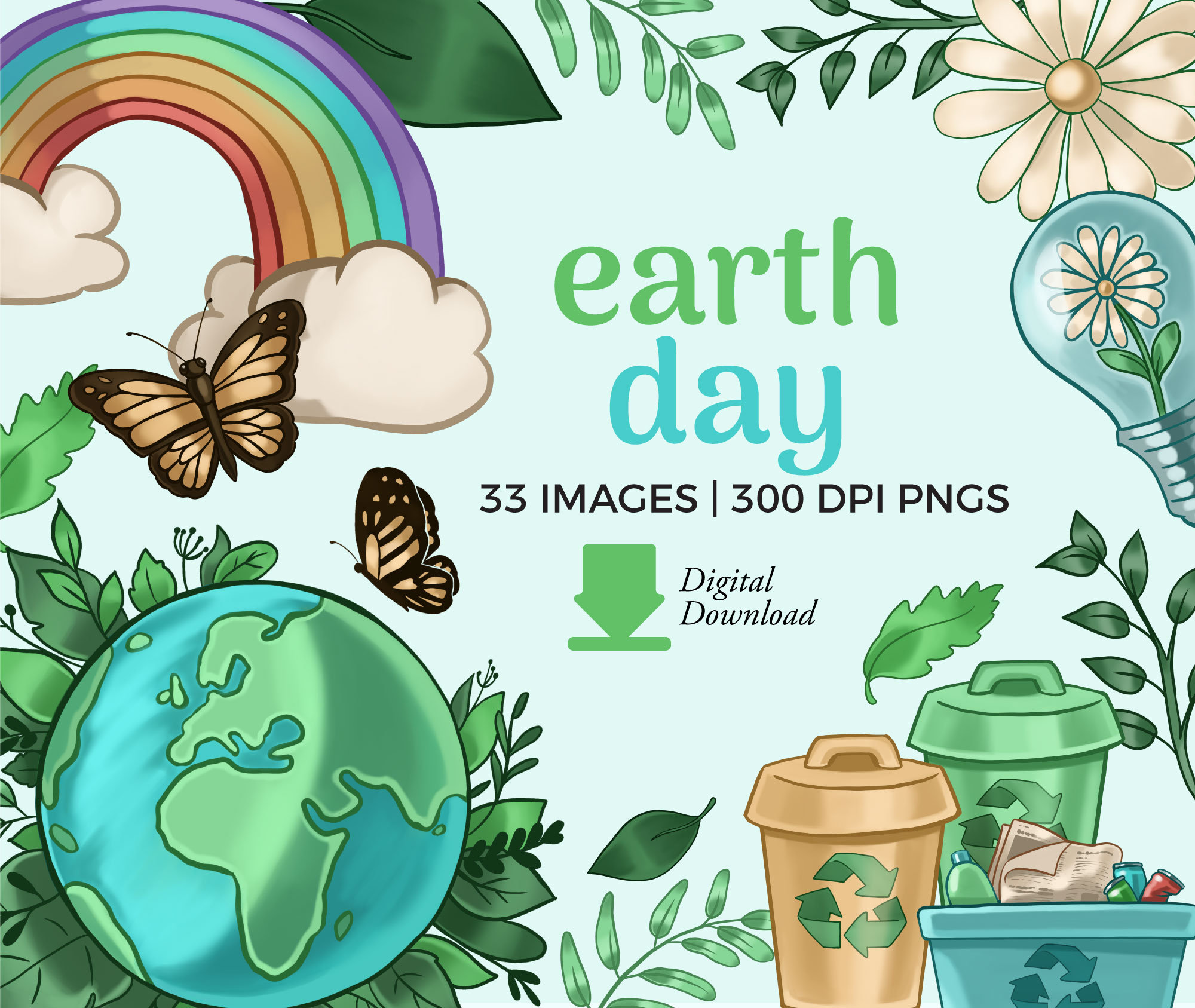 Earth Day Clipart Illustrations Save the Earth PNG Download Etsy