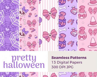 Kawaii Halloween Seamless Patterns | Spooky Digital Paper (JPG)