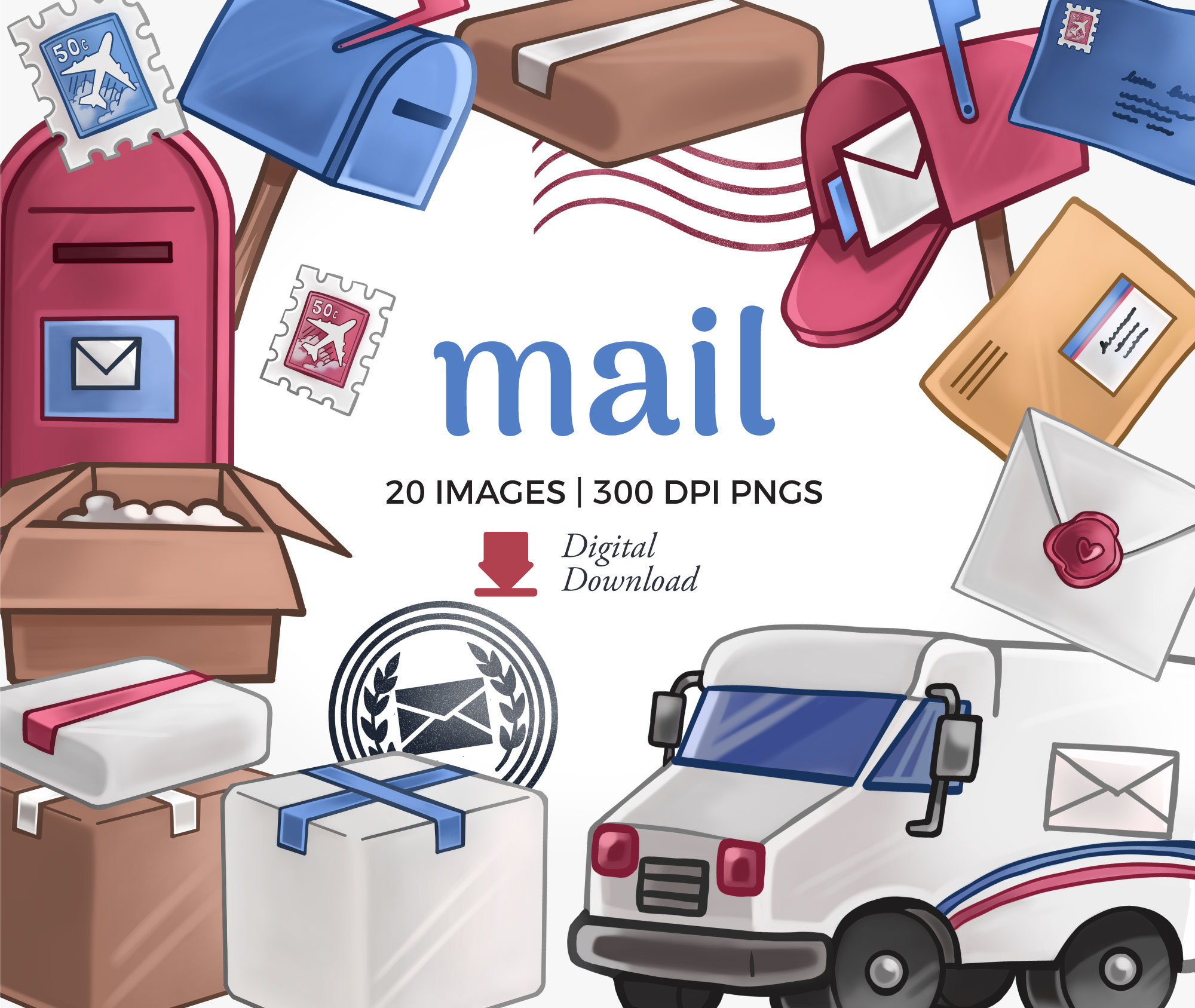 Mail Clipart Illustrations Post Office Clip Art Download Delivery Graphics,  Letters and Stamps, Package Png, Commercial Use Png Clip Art - Etsy