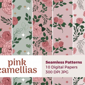 Rosa Kamelie Musterdesign | Hübsches rosafarbenes digitales Papier | Kamelien-Muster, Pink-farbenes Papier, sich wiederholendes Papier, Digitales Blumenpapier