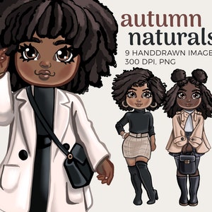 Fall Afro Girl Clipart | Natural Hair Fashion Doll Download | Fashion girl png, instant download, afro girl clipart, black girl clipart