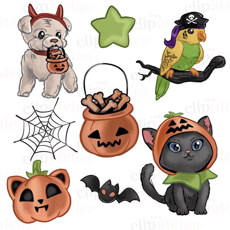 Halloween Pets Clipart Illustrations Cute Puppy Clip Art - Etsy
