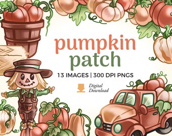Pumpkin Patch Clipart: Fall Farm Graphics (PNG Digital Download)