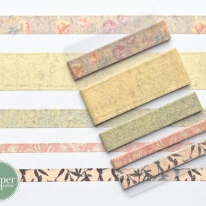 Washi-voorbeeldkaart | Vintage pastelkleuren | Vintage rozen | Smalle wassing | Zachte tinten | Zilverfolie-elementen