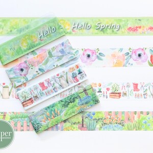 Washi-voorbeeldkaart | Hallo lente | Lente | Tuin | Tuinieren | Bloemen | Kleurrijk gazon